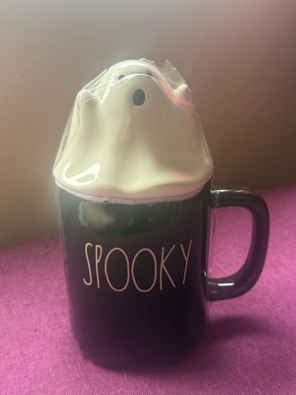 Rae Dunn Black Mug with White Ghost Lid